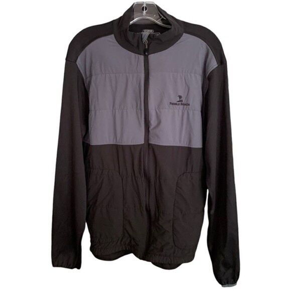 Pebble Beach Black & Gray Quilted Water Wind Resistant Zip Up Jacket Sz M - Picture 1 of 6
